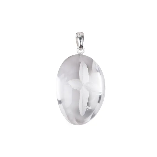 Pendentif Cristal de roche, croix gravée derrière, 4,5cm | Marco Schreier
