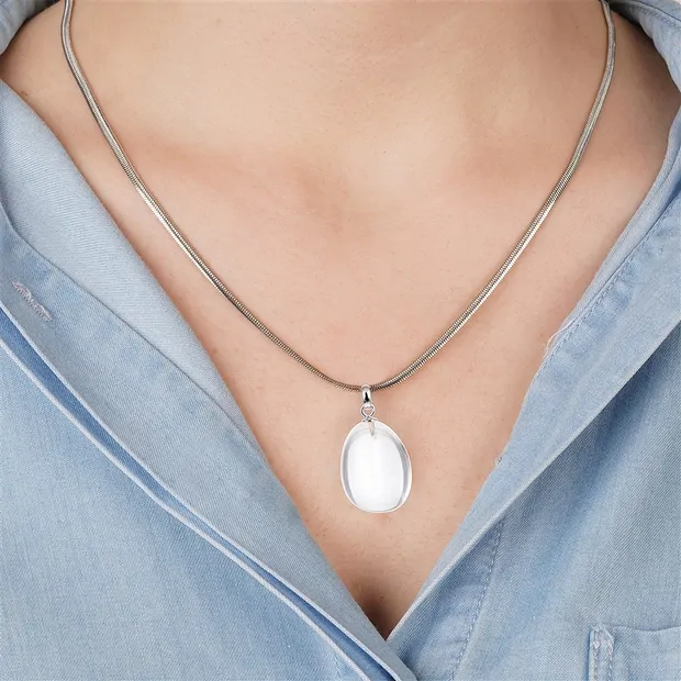 Pendentif Cristal de roche, Pierre roulée petite, rhodié | Marco Schreier
