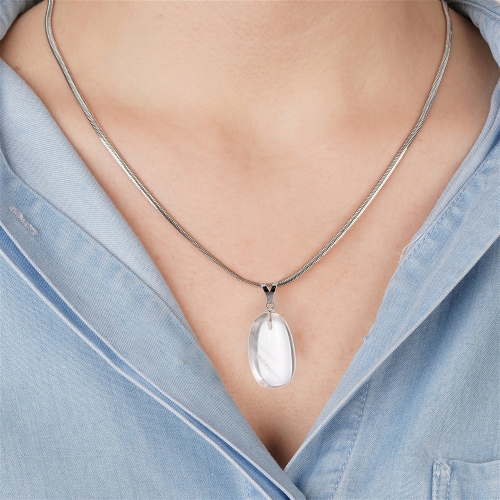 Pendentif Cristal de roche, Pierre roulée grande, rhodié  | Marco Schreier