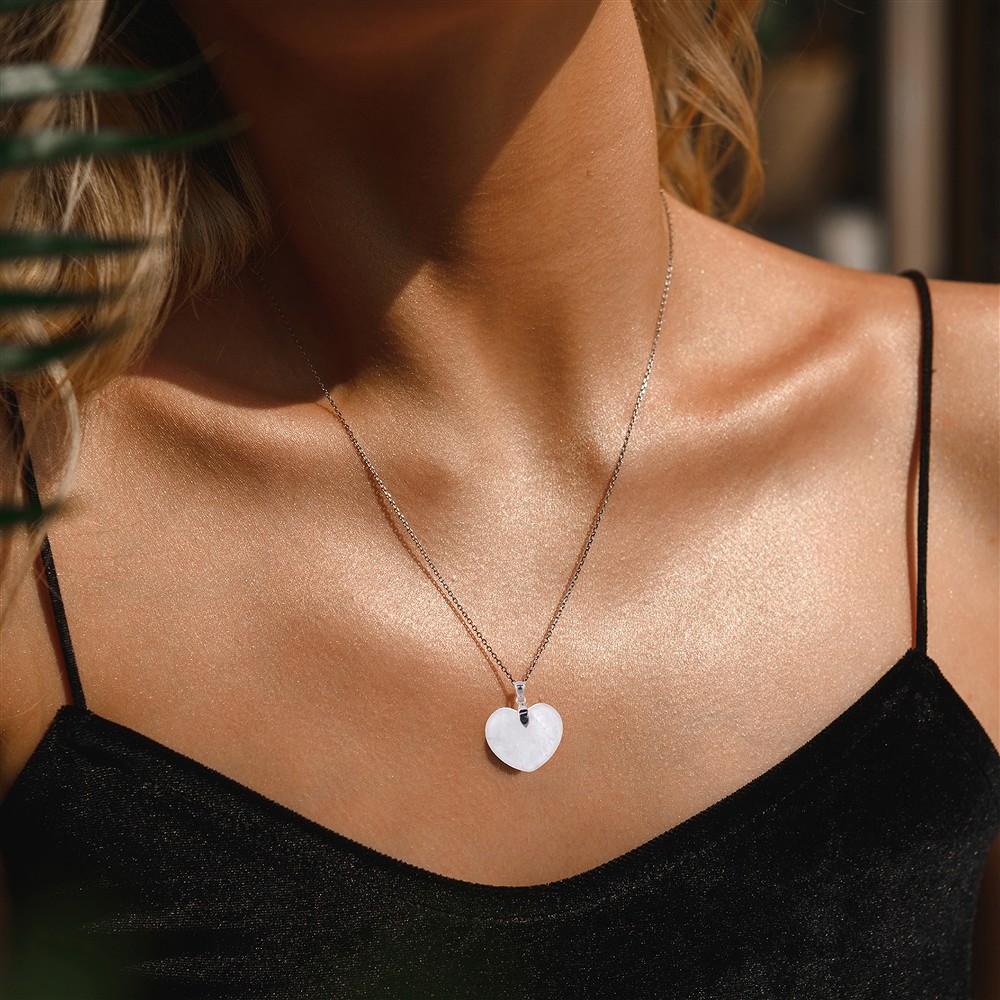 Rock Crystal pendant, heart (28mm), 4.2cm, rhodiniert | Marco Schreier