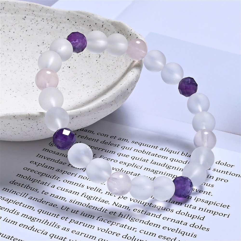 Bracelet, Cristal de roche, Améthyste, Quartz rose, 08mm boules | Marco Schreier