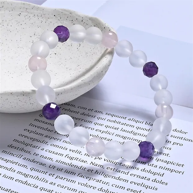 Bracelet, Cristal de roche, Améthyste, Quartz rose, 08mm boules | Marco Schreier