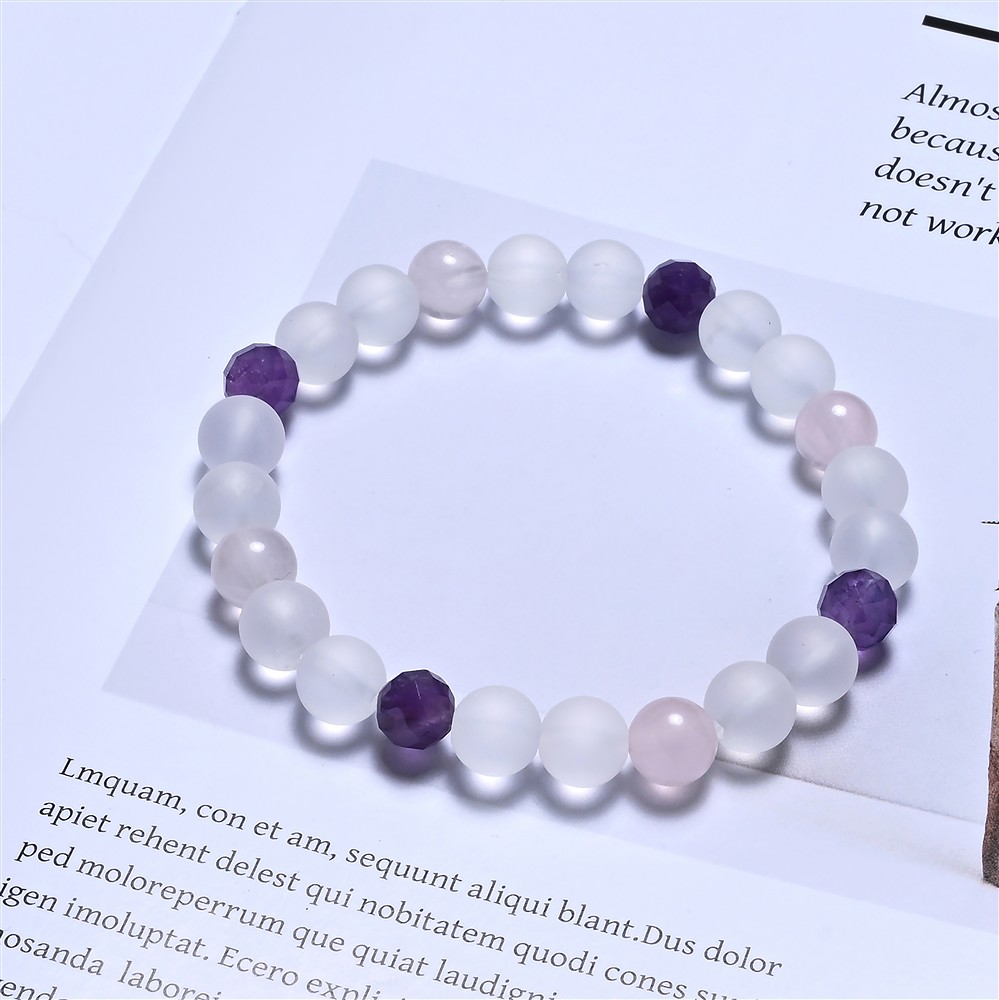 Bracelet, Cristal de roche, Améthyste, Quartz rose, 08mm boules | Marco Schreier