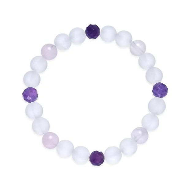 Bracelet, Cristal de roche, Améthyste, Quartz rose, 08mm boules | Marco Schreier