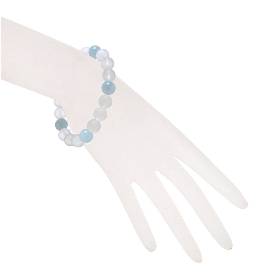 Bracciale, Cristallo di rocca, Acquamarina, perline da 10 mm | Marco Schreier