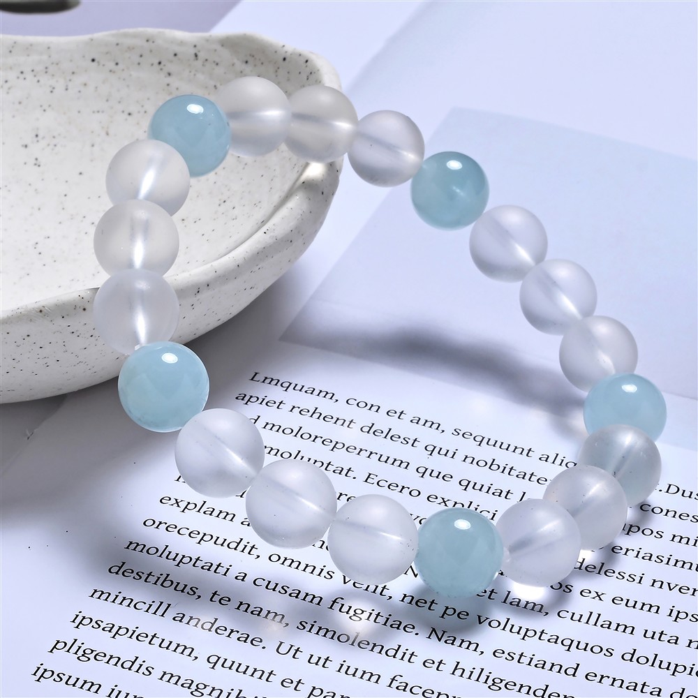 Bracciale, Cristallo di rocca, Acquamarina, perline da 10 mm | Marco Schreier
