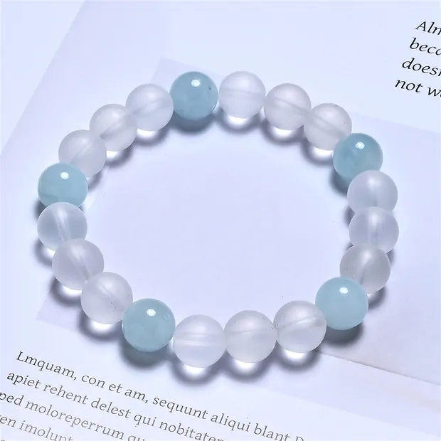 Bracelet, Rock Crystal, Aquamarine, 10mm beads | gems, healing stones & jewelry