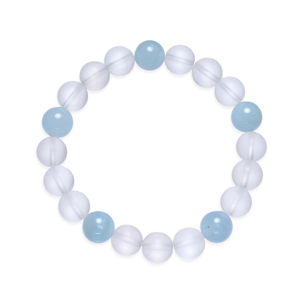 Bracciale, Cristallo di rocca, Acquamarina, perline da 10 mm | Marco Schreier