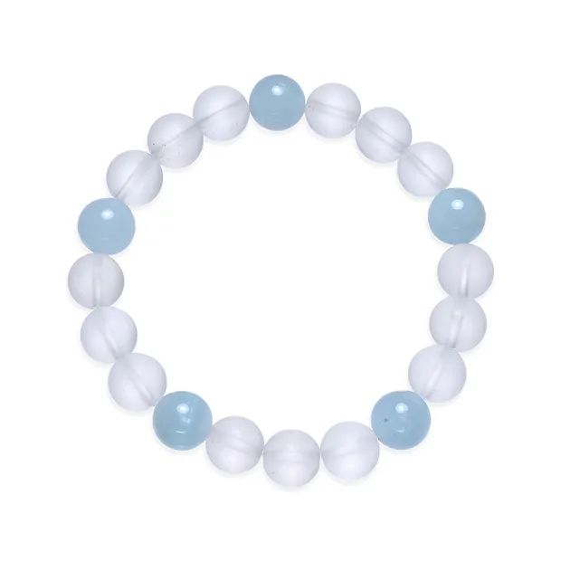 Bracelet, Rock Crystal, Aquamarine, 10mm beads | gems, healing stones & jewelry