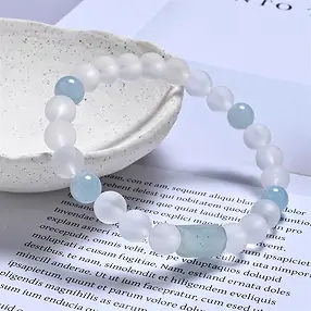 Pulsera, Cristal de roca, Aguamarina, 08mm cuentas | Marco Schreier