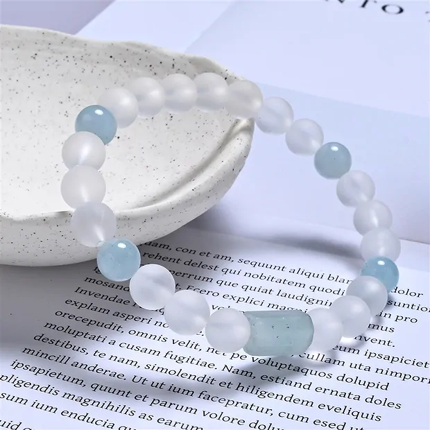 Pulsera, Cristal de roca, Aguamarina, 08mm cuentas | Marco Schreier