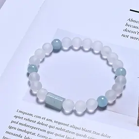 Pulsera, Cristal de roca, Aguamarina, 08mm cuentas | Marco Schreier