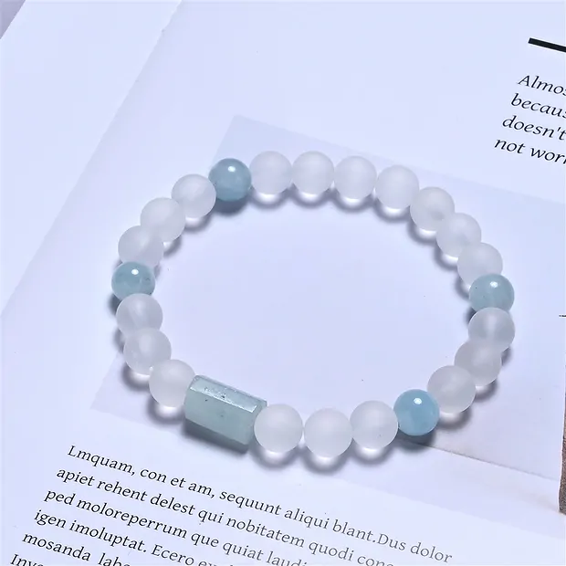 Bracelet, Cristal de roche, Aigue-marine, 08mm perles rondes | Marco Schreier