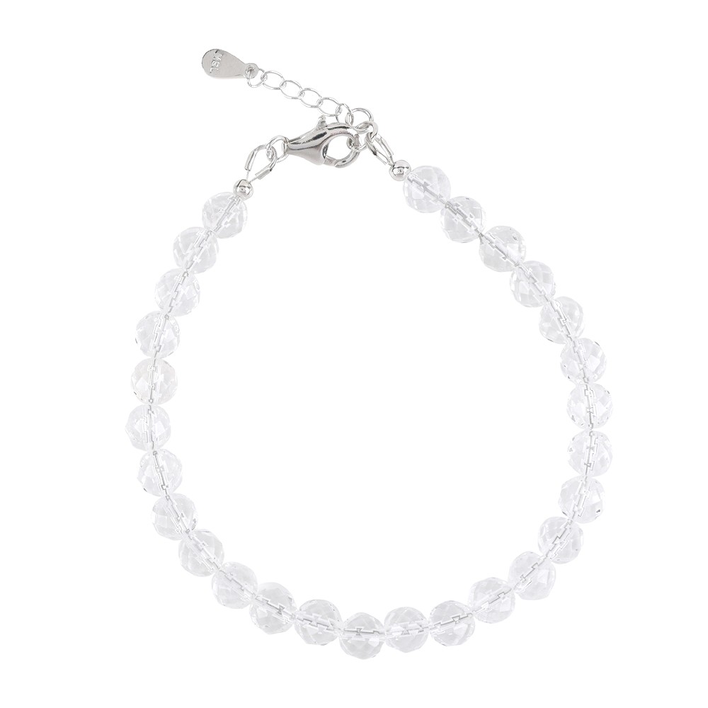 Bracciale in Cristallo di rocca, perle sfaccettate da 6 mm, rodiato, sciolto | Marco Schreier