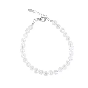 Bracelet en cristal de roche, boules (6mm), facettes, rhodié | Marco Schreier