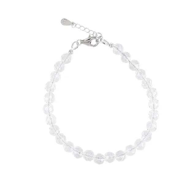Bracelet en cristal de roche, boules (6mm), facettes, rhodié | Marco Schreier