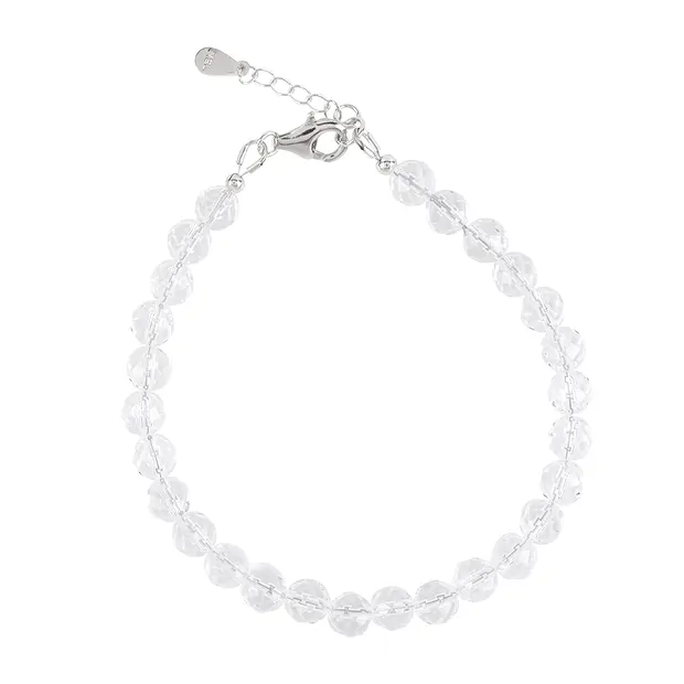 Bracelet en cristal de roche, boules (6mm), facettes, rhodié | Marco Schreier