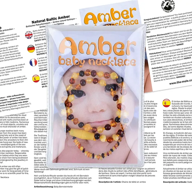 Collier d'ambre pour bébés, perles baroques multicolores, Fermoir de sécurité | Marco Schreier