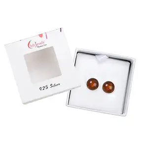 Earstuds Amber (rec.) ball, 8mm, rhodiniert | wholesaler gems & healing stones