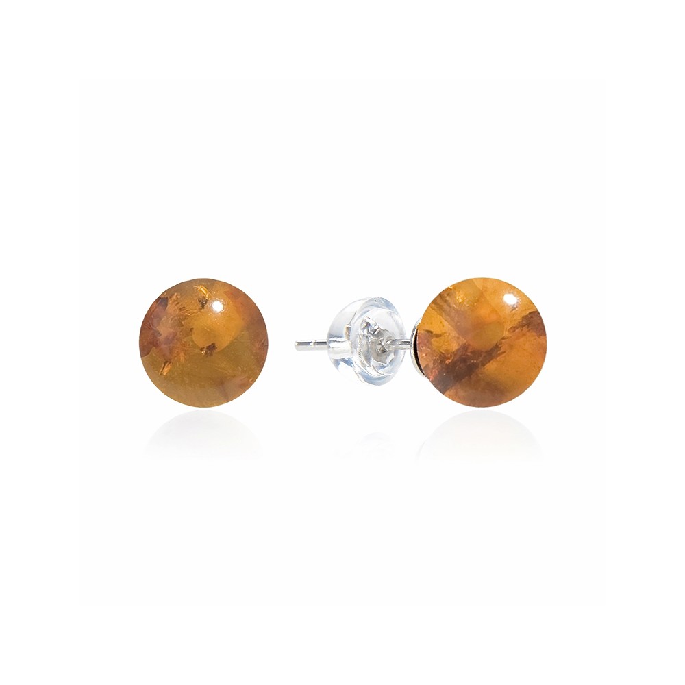 Earstuds Amber (rec.) ball, 8mm, rhodiniert | wholesaler gems & healing stones