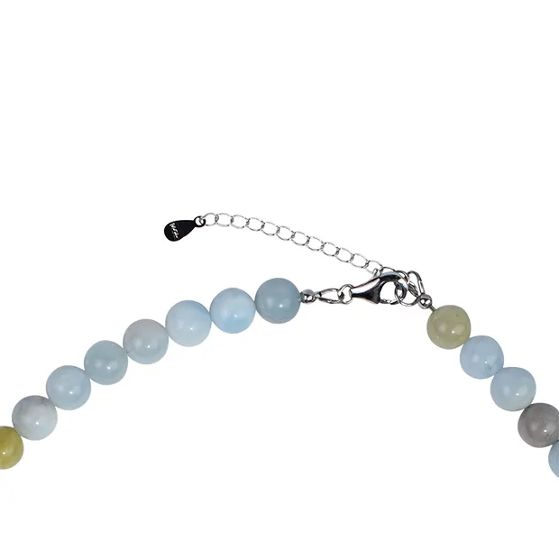 Collar de berilo, cuentas (8 mm), rodinado | Marco Schreier