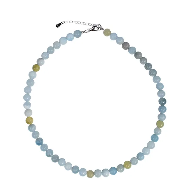 Beryl necklace, beads (8mm), rhodiniert | wholesaler gems & healing stones