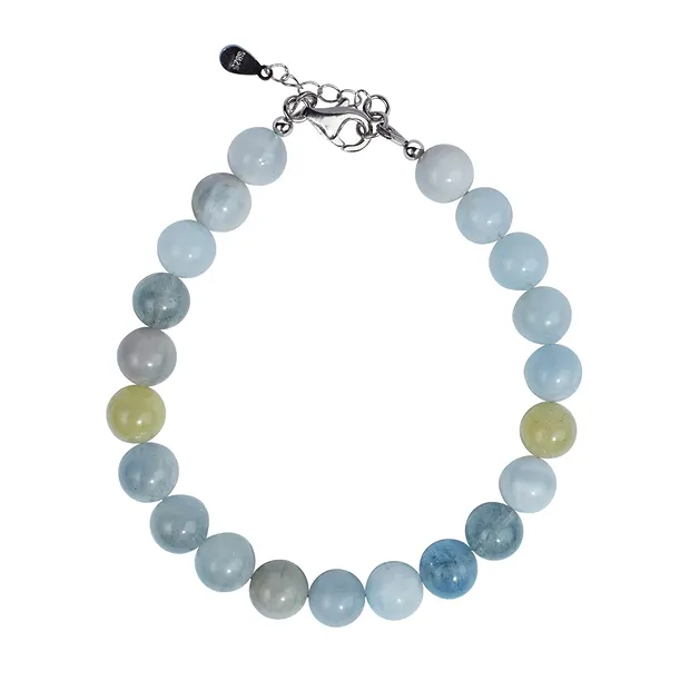 Bracelet en perles rondes de Béryl (8mm), rhodié, Chaîne d'extension | Marco Schreier