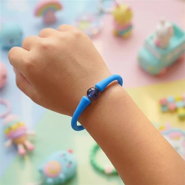 Armband, Blauquarz, Kugel (8mm) mit Silikon (blau), 15cm (kurz) | Marco Schreier