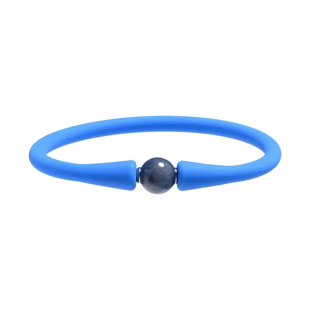 Bracelet, quartz bleu, boule (8mm) silicone (bleu), 15cm (court) | Marco Schreier