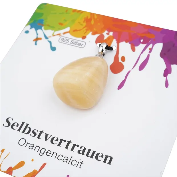Anhänger Calcit (orange), Trommelstein klein, rhodiniert | Marco Schreier