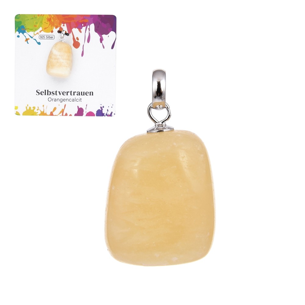 Pendant Calcite (orange), Tumbled Stone small, rhodiniert | Marco Schreier
