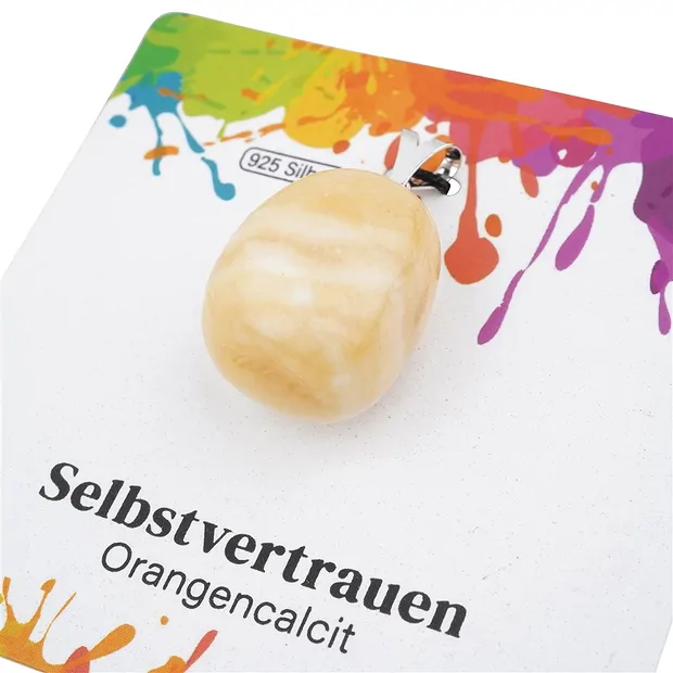Anhänger Calcit (orange), Trommelstein groß, rhodiniert | Marco Schreier
