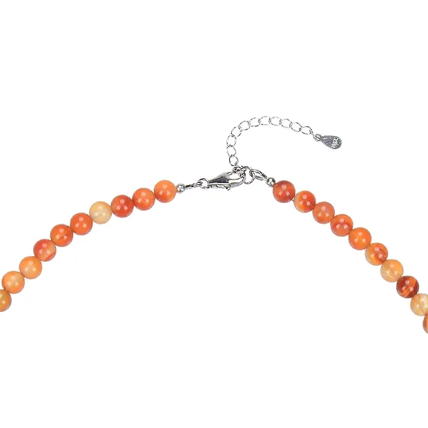 Collana di corniole (bruciate), perline (6 mm), rodiate, catena di prolunga | Marco Schreier