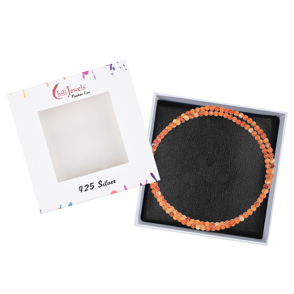 Collana di corniole (bruciate), perline (6 mm), rodiate, catena di prolunga | Marco Schreier