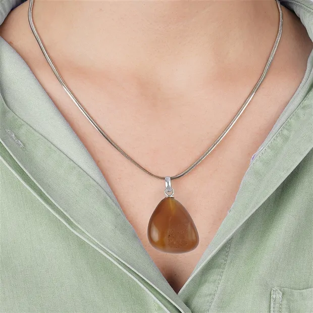Pendant carnelian (heated), Tumbled Stone small, rhodiniert | Marco Schreier