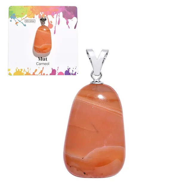 Carnelian pendant (heated), large Tumbled Stone, rhodiniert | Marco Schreier