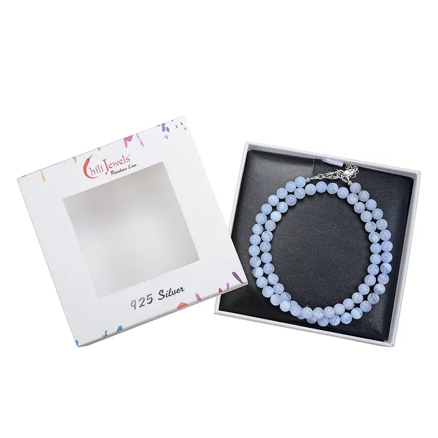 Blue Lace Agate necklace, beads (6mm), rhodiniert, extension chain | Marco Schreier