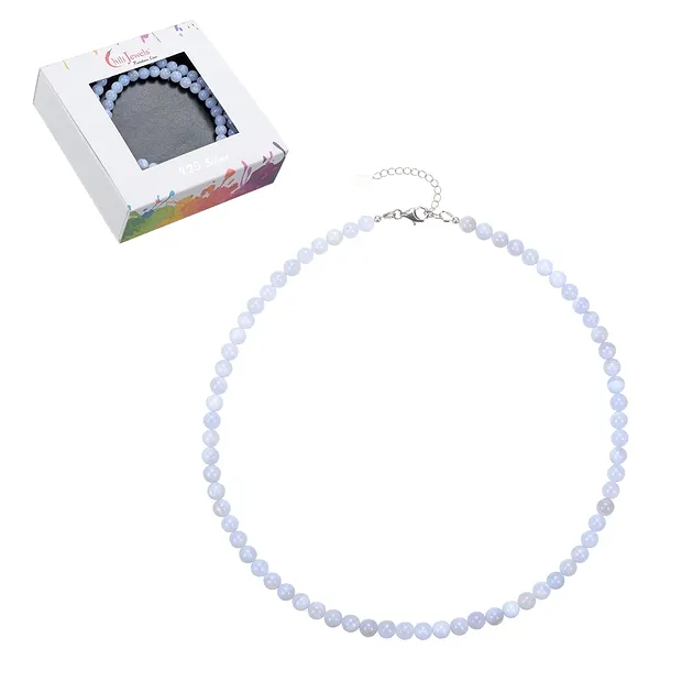 Collana Calcedonio (blu), perline (6 mm), rodiato, catena di estensione | Marco Schreier