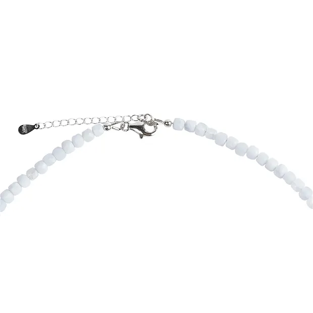 Collier Chalcedon blau, Würfel facettiert, rhodiniert, Verlängerungskettchen | Marco Schreier