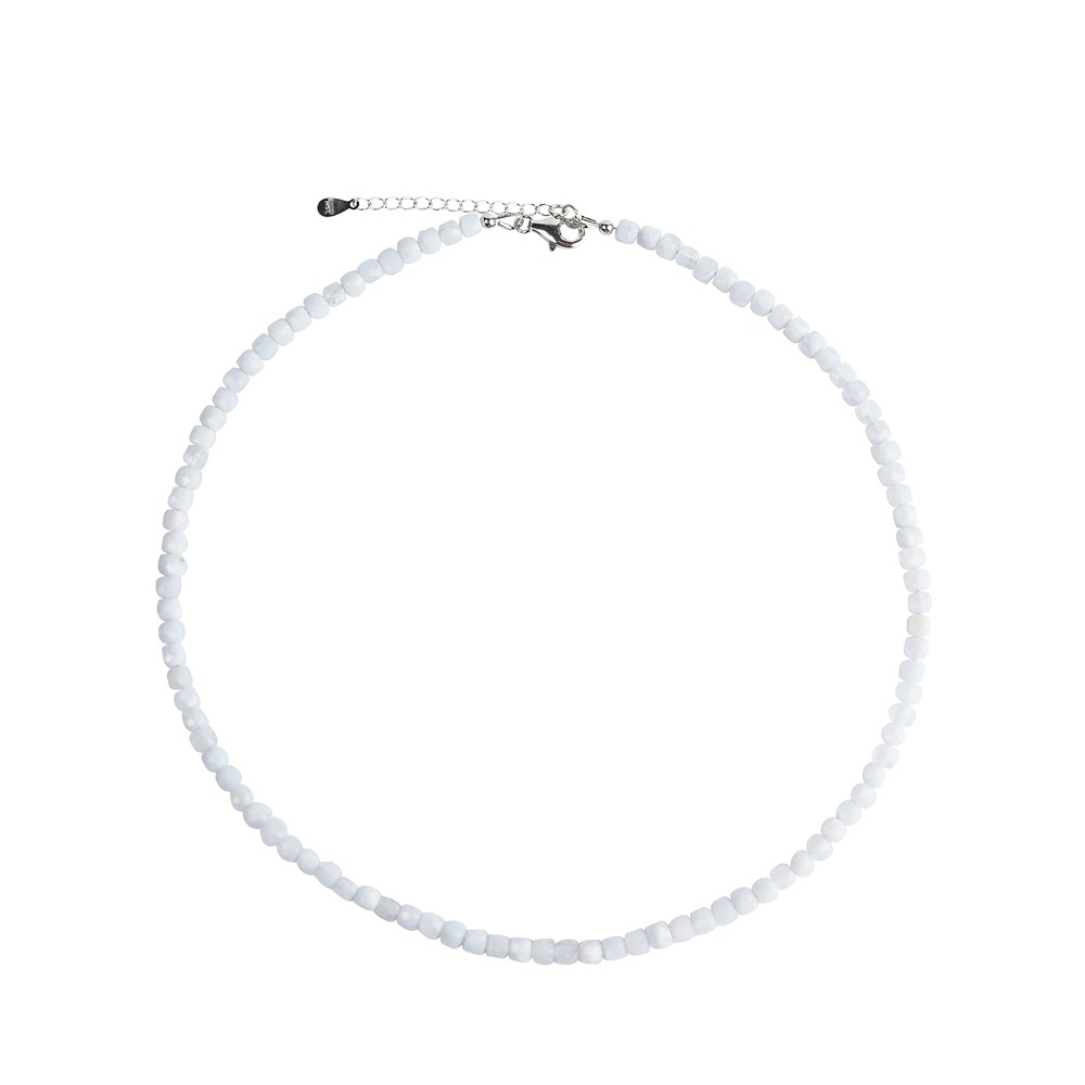 Collier Calcédoine bleue, cubes facettés, rhodié, Chaîne d'extension | Marco Schreier