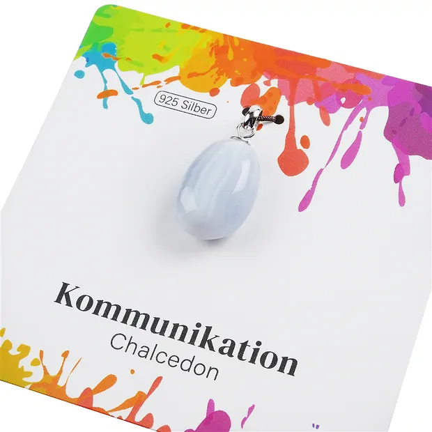 Anhänger Chalcedon (blau), Trommelstein klein, rhodiniert | Marco Schreier