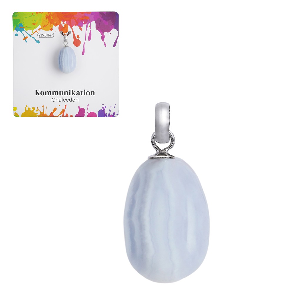 Blue Lace Agate pendant, Tumbled Stone small, rhodiniert | Marco Schreier