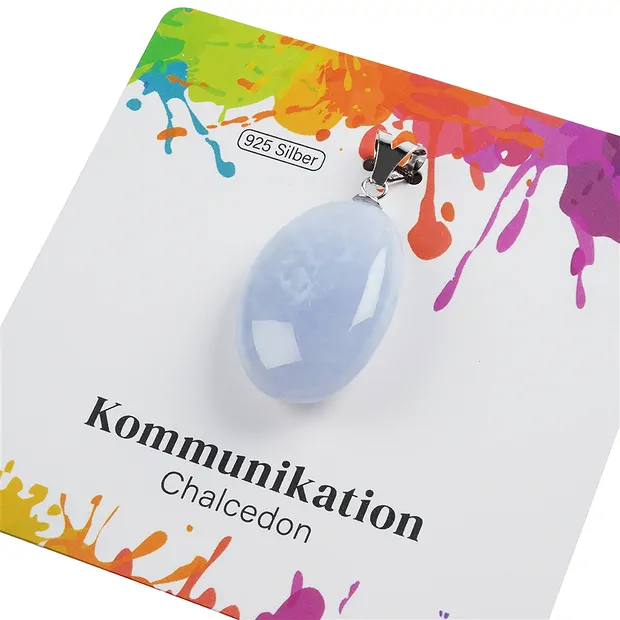 Anhänger Chalcedon (blau), Trommelstein groß, rhodiniert | Marco Schreier
