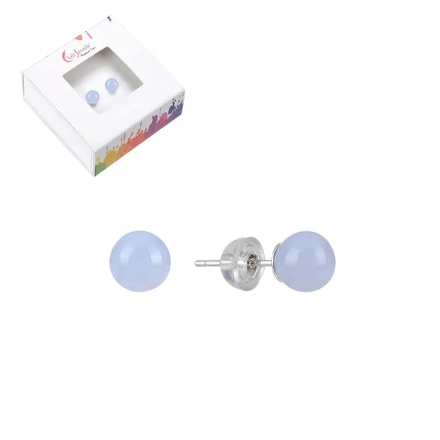 Clous d'oreilles Calcédoine (bleu), boule, 6mm, rhodié | Marco Schreier