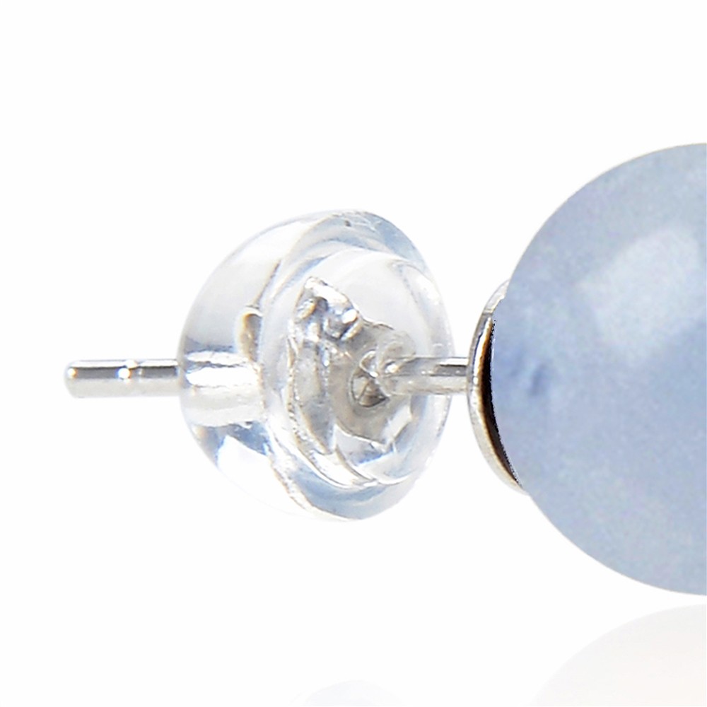 Clous d'oreilles Calcédoine (bleu), boule, 8mm, rhodié | Marco Schreier