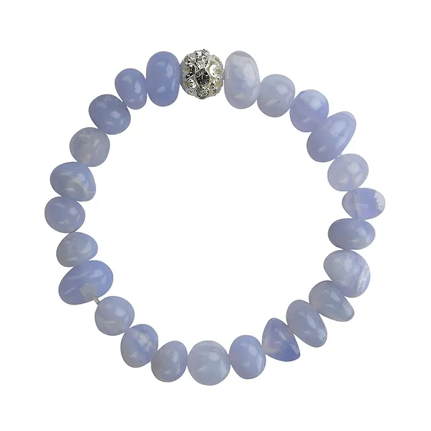 Pulsera, calcedonia (azul), pepitas de 10 mm, bola de Circonia cúbica | Marco Schreier