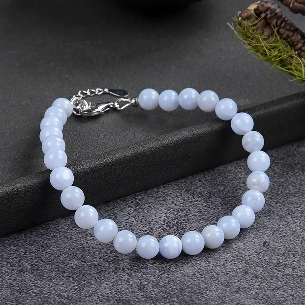 Pulsera Calcedonia (azul), cuentas de 6 mm, alargador, rodinado | Marco Schreier