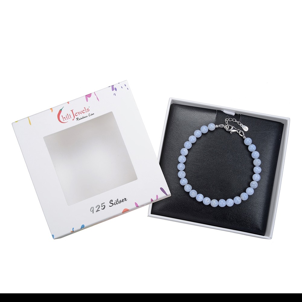 Bracciale Calcedonio (blu), perline da 6 mm, catena di prolungamento, rodiato | Marco Schreier