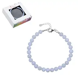 0604559060 Bracelet Blue Lace Agate (blue), 6mm beads, extension chain, rhodiniert | Marco Schreier