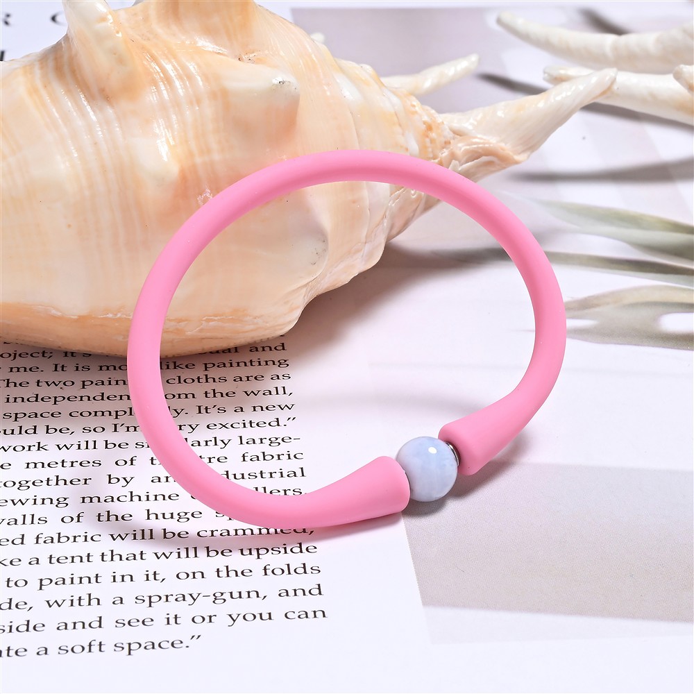 Bracelet chalcedony ball (8mm), silicone (pink), 15cm (short)  | Marco Schreier